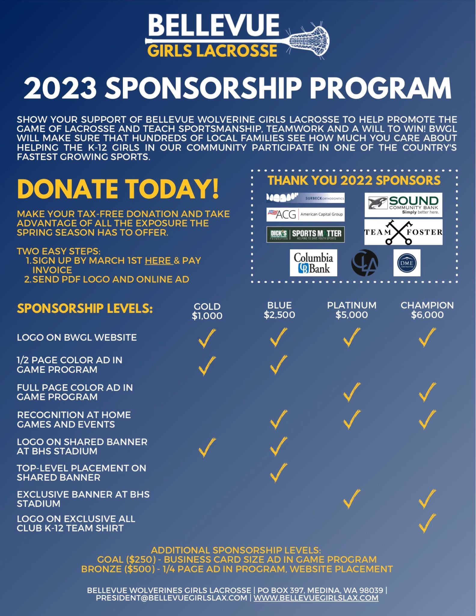 Support Bellevue Wolverines Girls Lacrosse Bellevue Girls Lacrosse